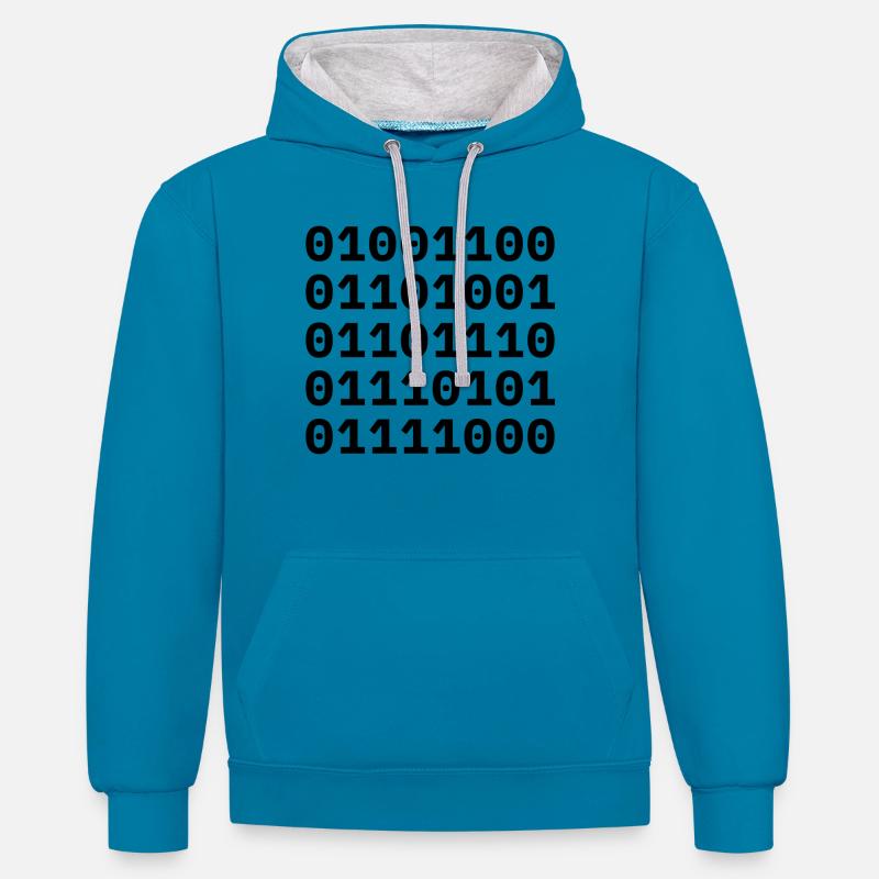 "LINUX" in binary code. - Contrast hoodie - peacock blue/heather grey