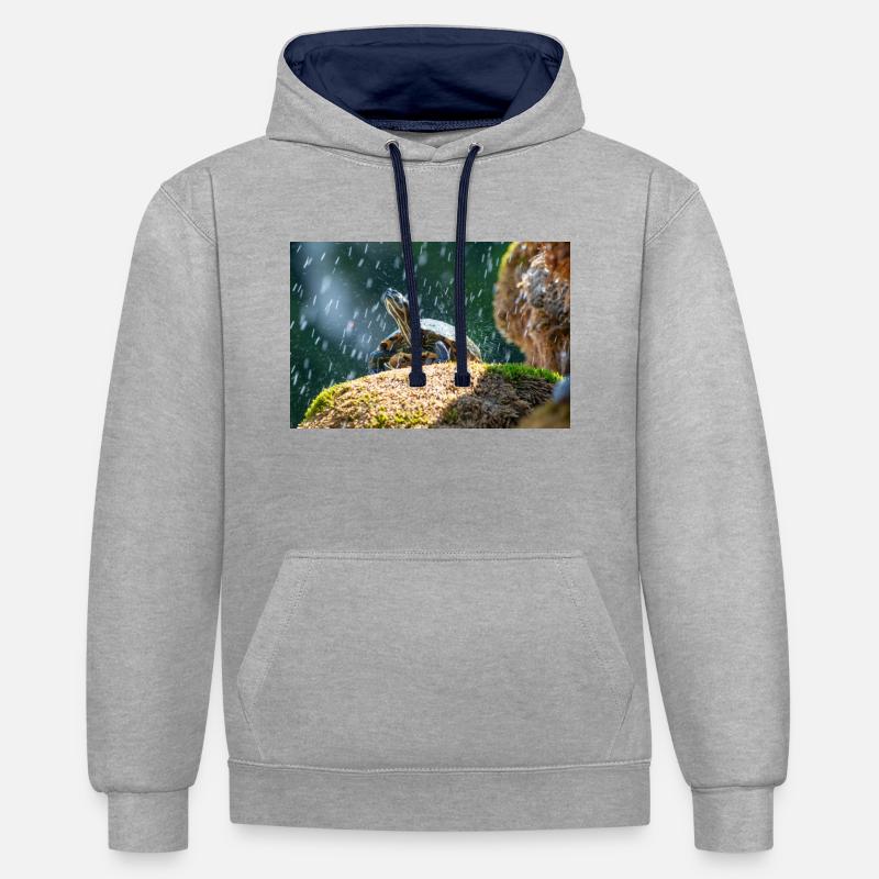 Trachemys scripta scripta scripta - Sweat à capuche contrasté - gris chiné/bleu marine