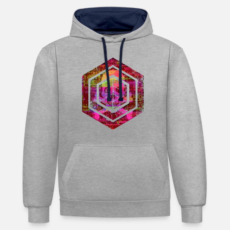 hexagon programming programmer coding geometric - Contrast hoodie - heather grey/navy