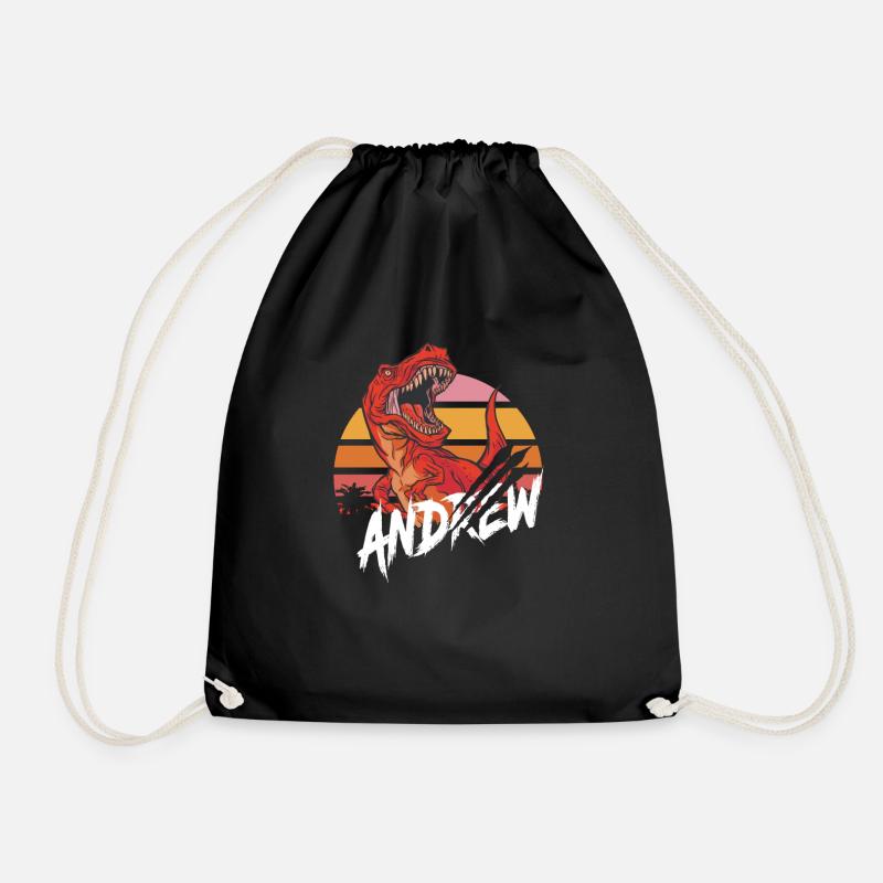 EZRA - Beautiful boy name with T-REX Dino - Drawstring Bag - black