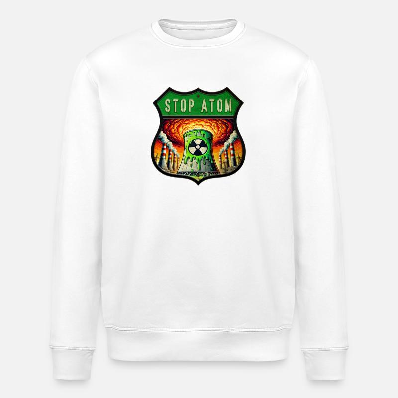 Stop Atom Crest Design - Stanley/Stella ROLLER Unisex Organic Sweatshirt - white