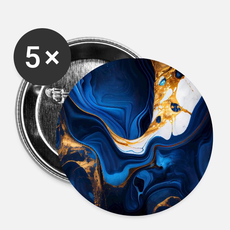 Dark Blue Modern Marble - Buttons small 1''/25 mm (5-pack) - white