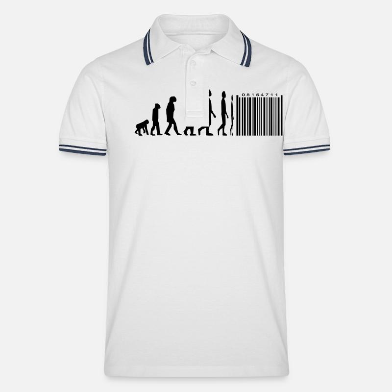 Evolution Strichcode - Männer Tipped Poloshirt - Weiß/Navy