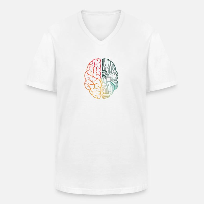 Programmeur Coding - Developer Programming Brain - T-shirt col V Homme - blanc