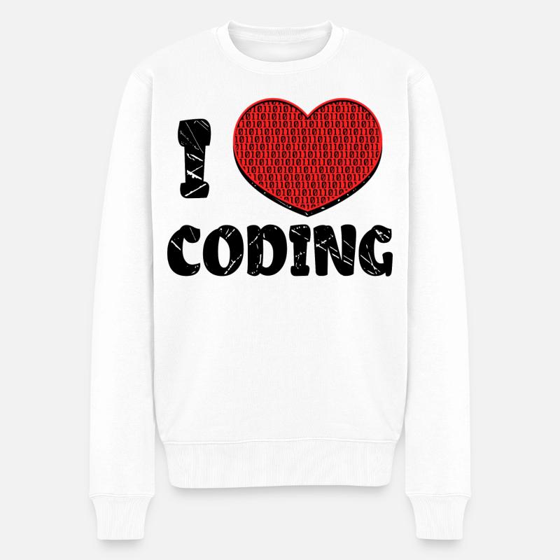 Code Developer Skripting Debug Herz Statement - Männer Premium Bio Pullover - Weiß