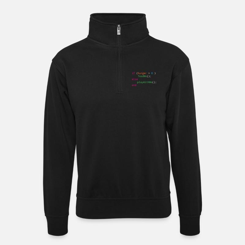 Programmierer Quellcode Hunger oder Spielen - Unisex Pullover mit Zip-Kragen - Schwarz