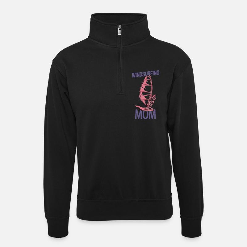 Windsurfing Mutter - Unisex Pullover mit Zip-Kragen - Schwarz