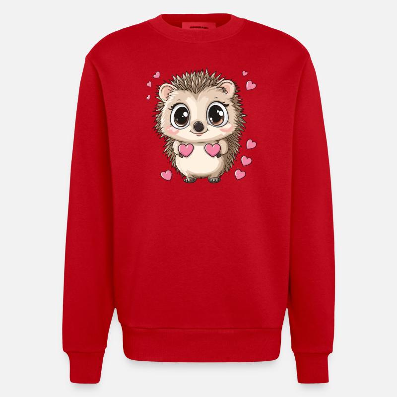 Hedgehog with hearts - Heavyweight Oversized Organic Crew Neck Made in EU - red