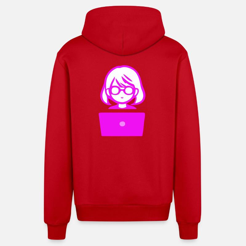 Frau mit Computer Programmierer Coder - Organic Relaxed Kapuzenjacke Made in EU - Rot