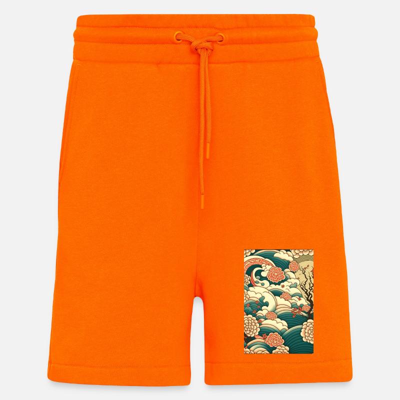 Wave Roses Ukiyo Clouds Pattern - Shorts - made by SPREAD - SUNSET ORANGE