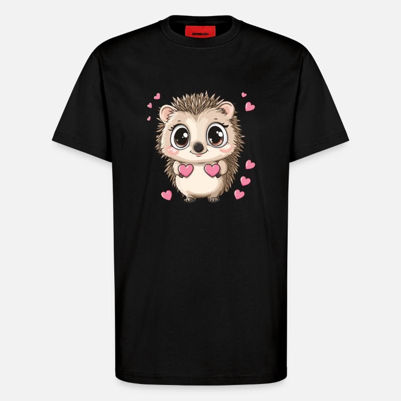 Hedgehog with hearts - T-Shirt - made by SPREAD - SOLID BLACK