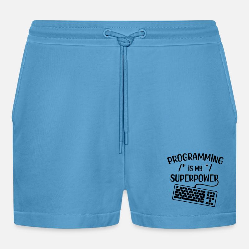 Computerfreak Statement Developer Programmierer - Organic Relaxed Cropped Shorts Made in EU - Sol Blue