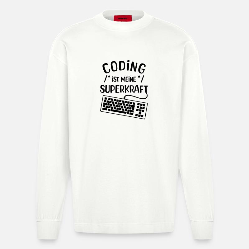 Computer Code Statement Developer Computergeek - Heavyweight Oversized Organic Longsleeve Shirt Made in EU - OFF WHITE