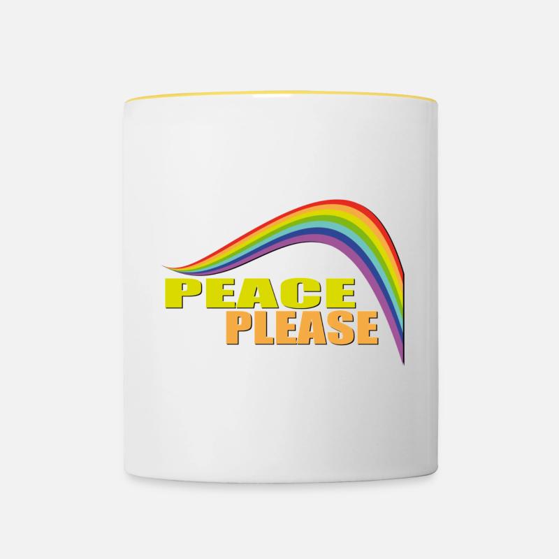 PEACE PLEASE with Rainbow - Contrasting Mug - white/yellow