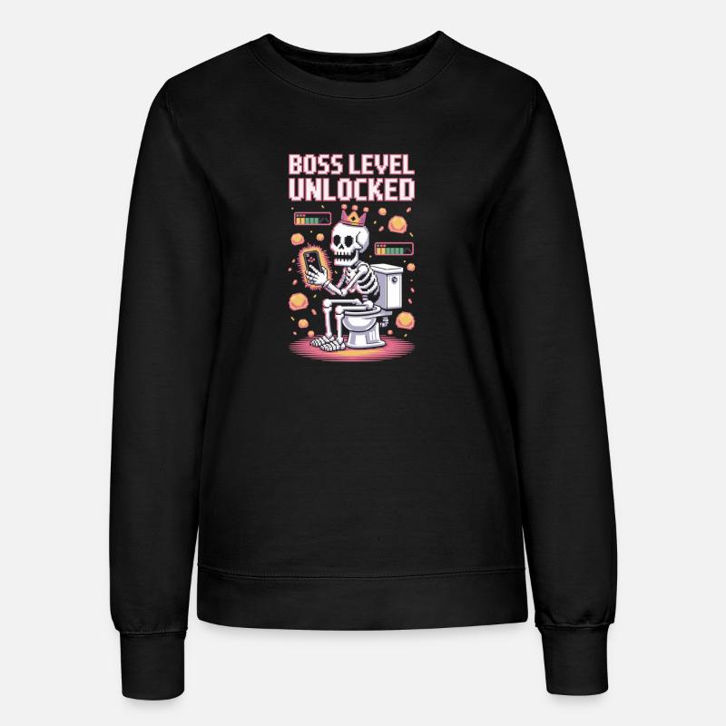 Final Level Unlocked – Retro Gaming Skeleton on - Women’s Sweatshirt - black