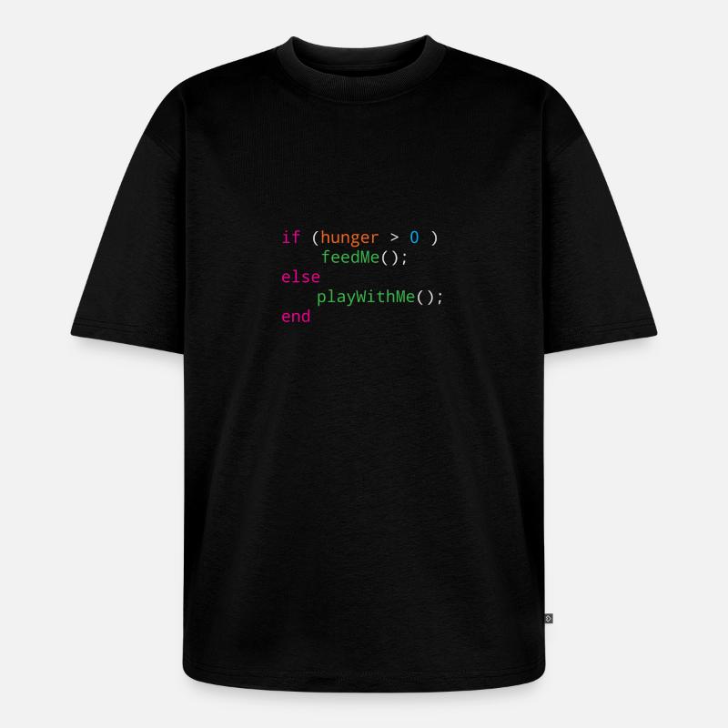 Programmierer Quellcode Hunger oder Spielen - Unisex Premium Oversized Bio T-Shirt - Schwarz