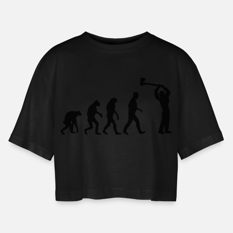 lumberjack evolution fun - Women’s Oversized Cropped T-Shirt - black