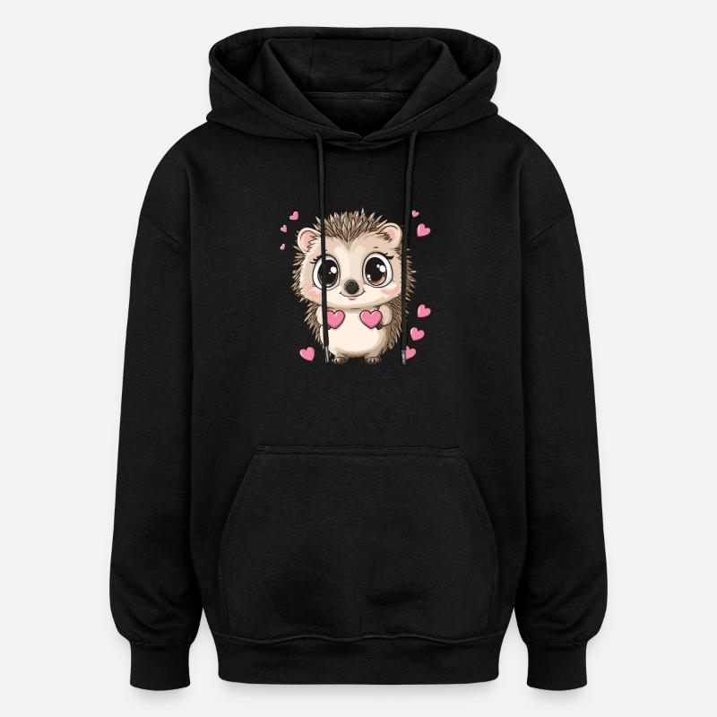 Hedgehog with hearts - Oversized Unisex Hoodie - black