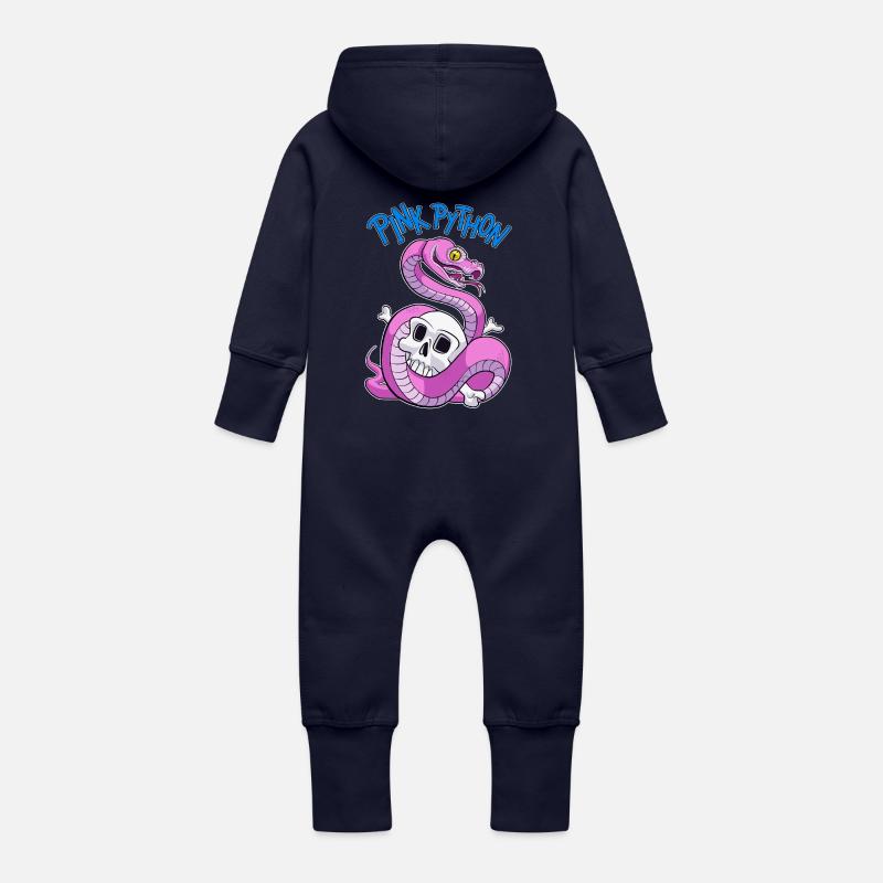 Pink Python (Blue) - Baby Organic Sweat Overalls With Hood - navy