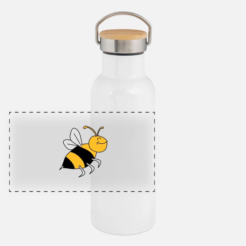 Happy Bee - Panoramic Thermal Bottle with Bamboo Lid - white