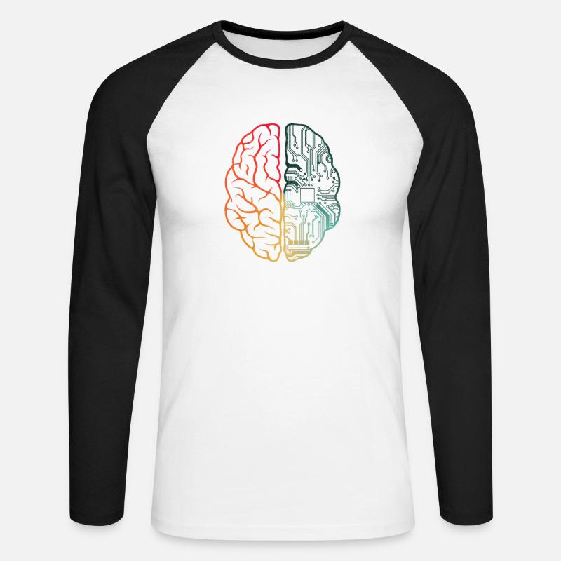 Programmeur Coding - Developer Programming Brain - T-shirt baseball manches longues Homme - blanc/noir