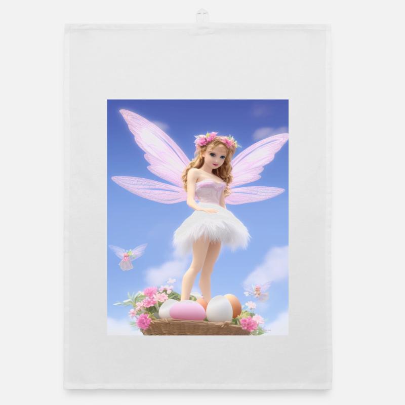 Retro style Pixie on Egg- Easter Organic dish towel