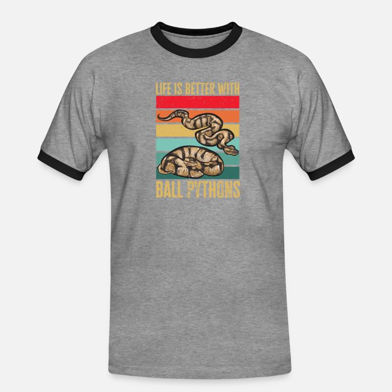 Ball Python Snake King Python - Men's Ringer Shirt - heather grey/black