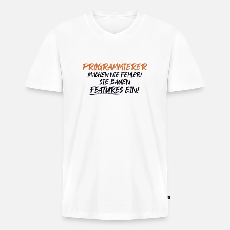 Programmierer Bauen Features Developer Coder - Männer Premium Bio T-Shirt mit V-Ausschnitt - Weiß