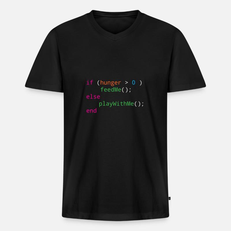 Programmierer Quellcode Hunger oder Spielen - Männer Premium Bio T-Shirt mit V-Ausschnitt - Schwarz