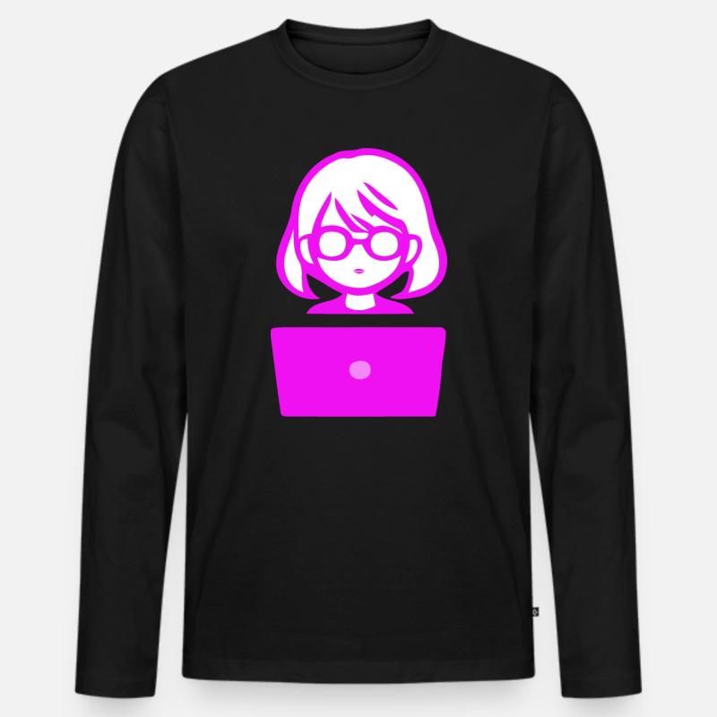Frau mit Computer Programmierer Coder - Männer Premium Bio Langarmshirt - Schwarz