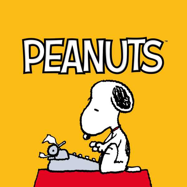 An illustrated white dog sits on a red floor against a yellow background. Above it is large white lettering.