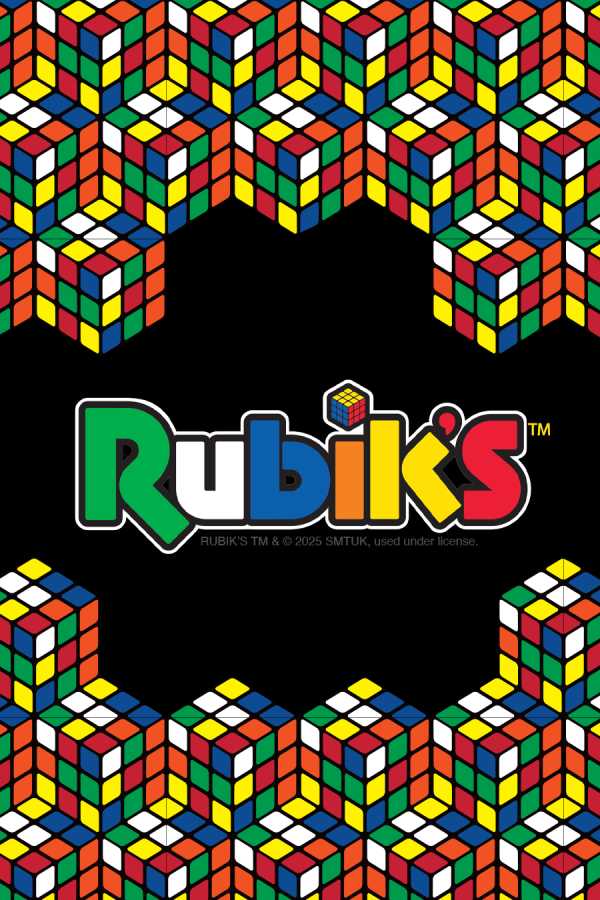 Colourful picture with pattern of shapes. A large black shape and colourful lettering in the middle.