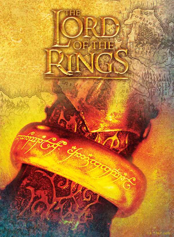 A picture of shiny metallic colors. A ring can be seen at the bottom. Above it is large text in gold.