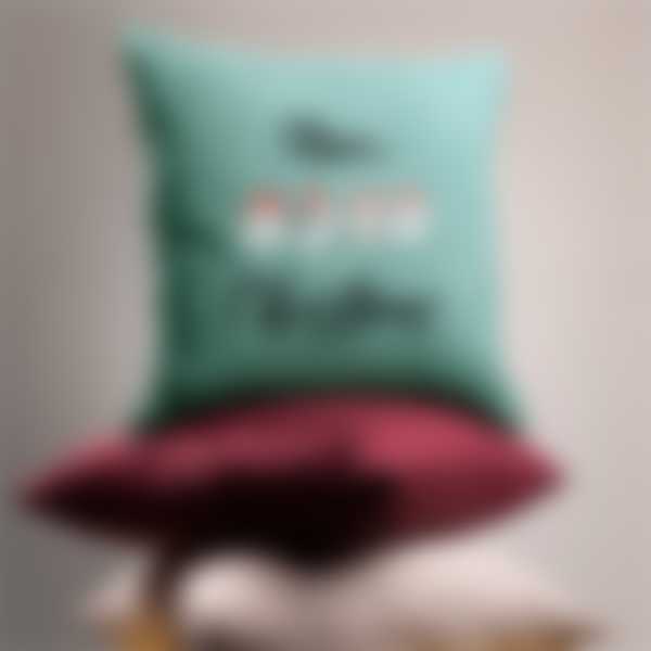 Beige, bordeaux and turquoise pillow with festive print