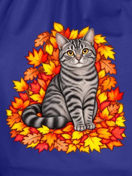 Herbstkatze in bunten Blättern