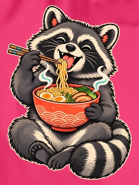 Süßer Waschbär mit Ramen und Essstäbchen