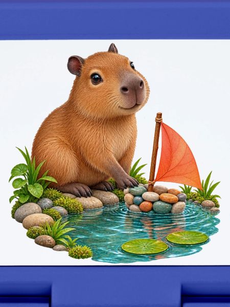 Kleines Capybara am Kieselboot