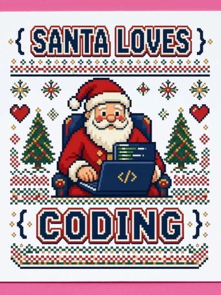 Santa Loves Coding – Pixel Ugly Sweater Look