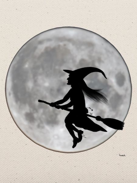Fliegende Hexe vorm Mond