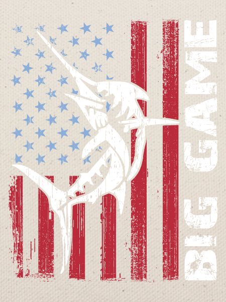 Springender Marlin mit US Flagge Hochseefischen