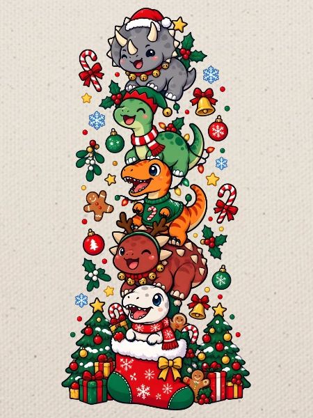 Funny Christmas T-Rex Santa Elf Snowman