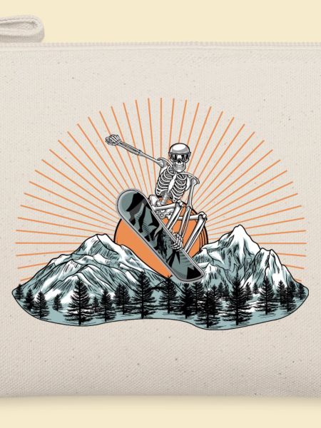 Skelett-Snowboarder über Berglandschaft
