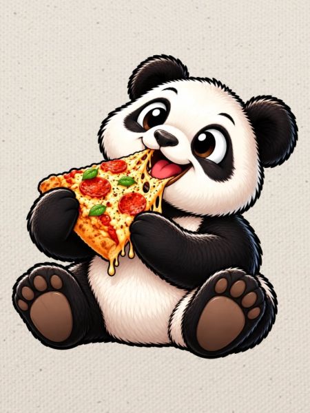 Cooler Pinguin mit Pizza Cartoon