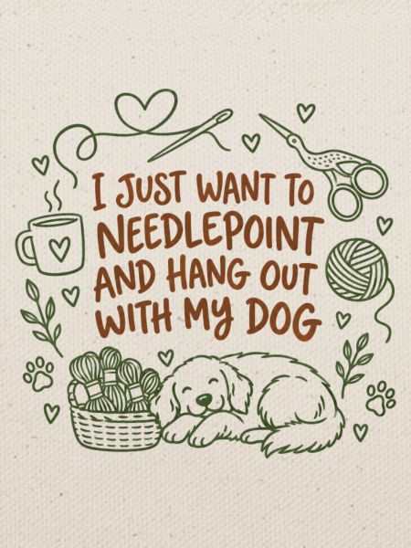 Needlepoint hängt mit Hund niedlich ab