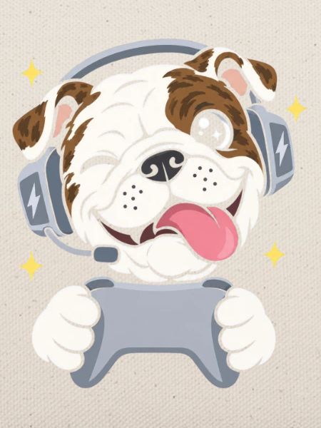 Gaming Englische Bulldogge mit Headset Controller