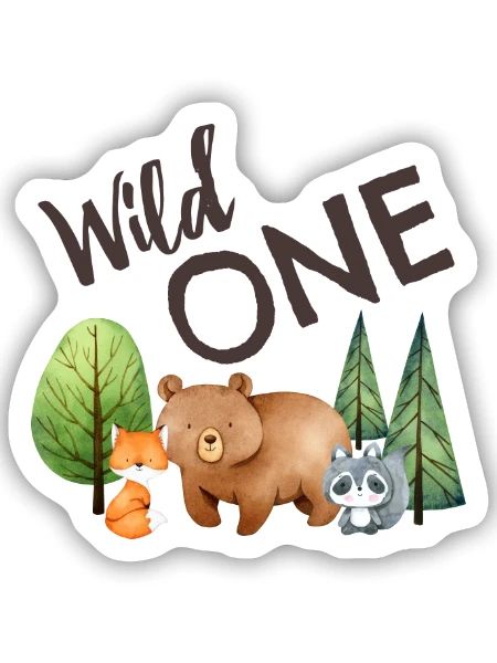 1. Geburtstag Waldtiere Fuchs Bär Waschbär - Sticker Größe S (10 x 10 cm) - Mattweiß - Vorne