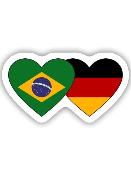 Brasilien Deutschland Flagge Herz - Sticker Größe S (10 x 10 cm) - Mattweiß - Vorne