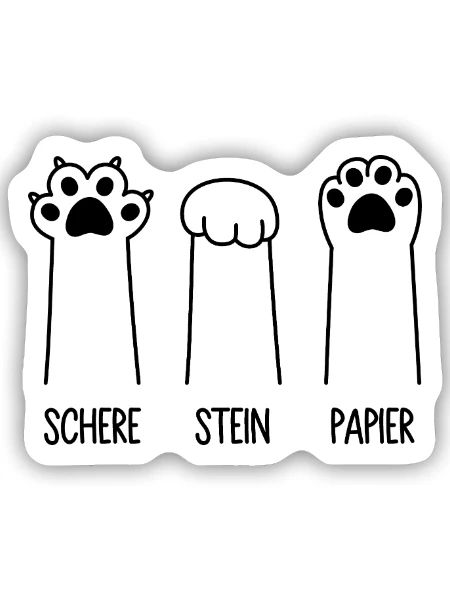 Schere Stein Papier Katze Pfote Spiel Katzenpfoten - Sticker Größe S (10 x 10 cm) - Mattweiß - Vorne