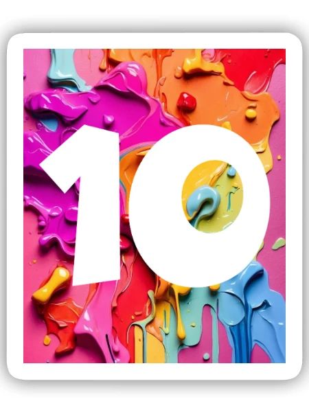 NON. 10 NUMÉRO 10 COLORÉ 10E ANNIVERSAIRE - Sticker taille S (10 x 10 cm) - blanc mat - Devant