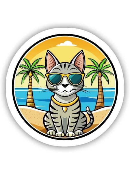 Ägyptische Mau-Katzenrasse Cartoon-Sonnenbrille Strand - Sticker Größe S (10 x 10 cm) - Mattweiß - Vorne